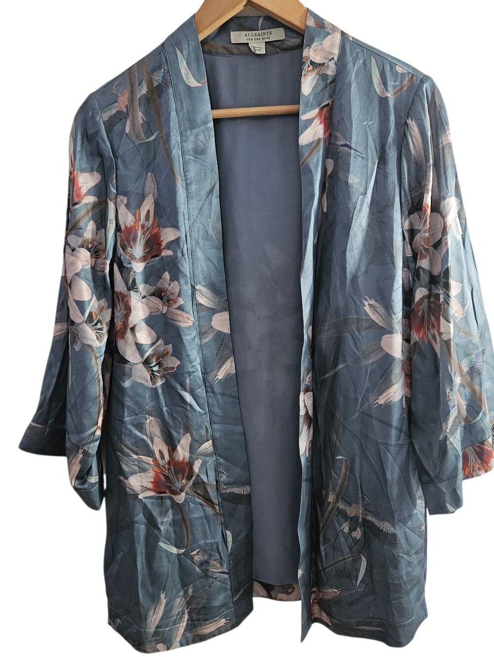All Saints Carina Kuroyuri Silk Blend Kimono Robe No Belt